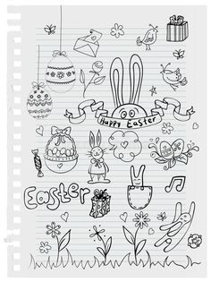 happy easter doodles on lined paper