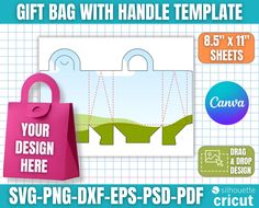 a paper bag with handle template for svg - dxf epsp psd