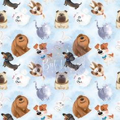 a pattern with dogs and cats on a blue background