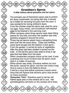 the poem from grandma's apron, written in black and white with an ornate border