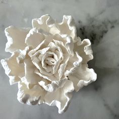 a white flower sitting on top of a marble table