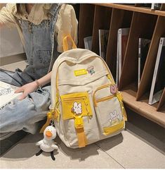 Yellow Backpack, Cute School Bags, Y2k Aesthetic Fashion, Black High Top Sneakers, Affordable Aesthetic, Cute Backpack, Cute Duck, Generation Z, Backpack Decoration