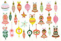 an assortment of christmas ornaments on a white background