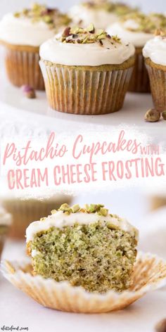 cupcakes with cream cheese frosting and pistachio sprinkles