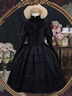 [$43.24]Black Long Sleeves One Piece Elegant Dress Coven Dress, Overall Dresses, Outfits Everyday, Alt Clothes, Op Dress, Vampire Costume, Gothic Dress, J Fashion, Short Long