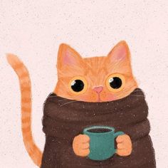 an orange cat is holding a green cup