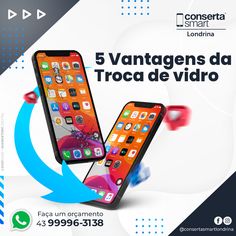 an advertisement for the 5 venttagens da troca de vidroo phone