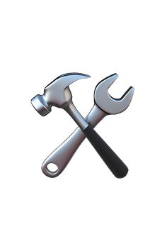 two wrenches and a hammer are shown in this graphic style image, against a white background