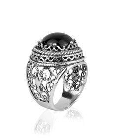 Sterling Silver Filigree Art Black Onyx Gemstone Women Bold Ring Metal Embroidery, Bold Rings, Filigree Jewelry, Black Onyx Ring, Onyx Gemstone, Sterling Silver Filigree, Filigree Design, Mesopotamia, Filigree Ring