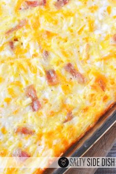 a cheesy casserole with ham and cheese