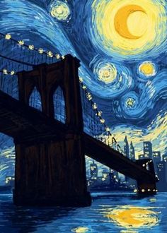 the starry night over the brooklyn bridge is shown in this painting by an artist