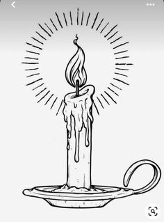 a drawing of a lit candle on a plate