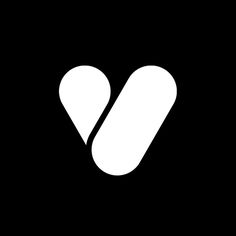 the letter v is made up of two white hearts on a black background, with one heart in the middle