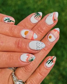 Boho Desert Nail Art, Scottsdale Arizona Nails, Scottsdale Nail Ideas, Sunflower Nails 2023, Nail Designs Abstract, Luminary Nails Spring, Marrakech Nails, Desert Themed Nails