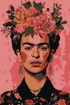 an image of frida with flowers on her head