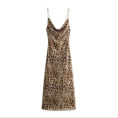 Leopard spaghetti strap midi dress with a cowl neck. Details: 100 Polyester