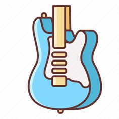 an electric guitar with a wooden pickle on it's neck and the strings are blue