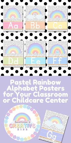 pastel rainbow alphabet posters for your classroom or child's center with polka dots