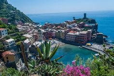 an aerial view of the town of vernazza, italy