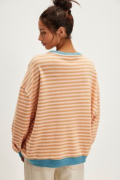 So cool and classic, this timeless crewneck is featured in an oversized, slouchy silhouette and staple striped print with contrasting hems for added dimension. **Fit:** Relaxed, oversized fit **Features:** Crew neckline, dropped shoulders, contrast hems **Why We | Classic Striped Oversized Crewneck by We The Free at Free People in Tan, Size: M Striped Sweatshirt, Oversized Crewneck, Striped Sweatshirts, Free People Sweater, Christmas 2024, So Cool, Boho Outfits, Oversized Fits, Drop Shoulder