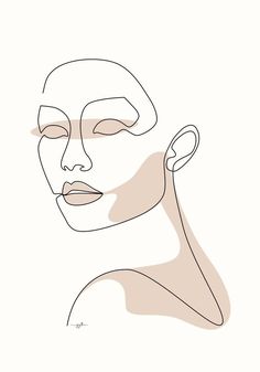 a line drawing of a woman's face with her eyes closed to the side