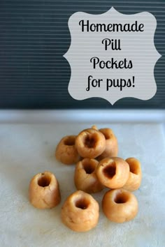 homemade pull pockets for puppies on a baking sheet with a sign in the background