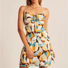 New With Tags Unopened Abercrombie Printed Mini Dress In Size Xxs. Yellow Mini Dress With Tie Back For Brunch, Multicolor Mini Dress With Tie Back, Yellow Sundress With Tie Back, Yellow Mini Dress With Tie Straps, Yellow Tie Back Mini Dress For Vacation, Yellow Tie Back Sundress, Yellow Tie-back Sundress, Yellow Summer Mini Dress With Tie Back, Yellow Tie Back Mini Dress For Summer