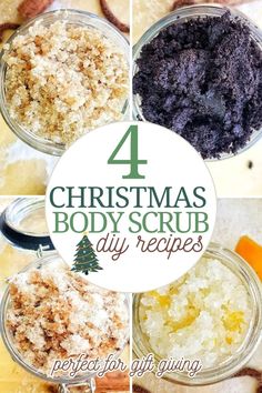 Brighten up your holiday season with 4 festive Christmas scrubs! Choose from a DIY Chai Spice Sugar Scrub, a refreshing peppermint mocha scrub, a sweet vanilla cookie scrub, and an uplifting orange spice. Each one is made with natural ingredients for a perfect holiday pamper session. Diy Christmas Body Scrubs, Christmas Body Scrubs Homemade, Christmas Body Scrub Diy, Holiday Sugar Scrubs, Christmas Sugar Scrub Recipes, Diy Body Scrubs Recipes, Salt Scrub Diy Recipes, Scrubs Diy Recipes