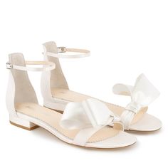 Bella Belle Shoes Zora Open Toe Bridal Flats With Silk Bow Wedding Flats For Bride, Wedding Shoes Low Heel, Ivory Wedding Shoes, Bridal Flats, Wedding Shoes Lace, Wedding Flats, Bridal Parties, Luxe Wedding, Embroidered Shoes