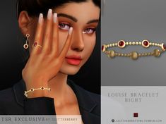 an image of a woman's face with jewelry on her hand and the caption reads, luster exclusive bracelet right