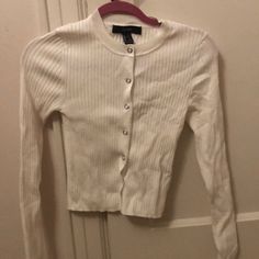 Forever 21 White Ribbed Retail With Silver Button Detail Long Sleeve White Ribbed Sweater, Sweater Tshirt, Silver Button, Forever 21 Sweater, Silver Buttons, Ribbed Sweater, White Sweaters, Button Detail, Sweaters & Cardigans