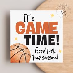 it's game time good luck this season card with basketball and stars on it