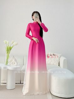 🌻Material: Lụa mả não 🌻Stretchy level: 1/10 🌻 The measurement of this ao dai (long dress) is in Vietnamese size (American size tends to be bigger for the same size). Please LOOK AT THE SIZE CHART CAREFULLY BEFORE ORDERING. There might have some chalk writings on the fabric due to making process. These marks can be washed away easily. 🌻🌻No returns or exchanges Buyer can contact seller about any issues with an order. 💜 Thank you very much!💜 Pink Fitted Long Maxi Dress, Fitted Pink Long Maxi Dress, Fitted Long Pink Maxi Dress, Pink Fitted Long Ao Dai, Long Fitted Pink Ao Dai, Pink Fitted Long Sleeve Ao Dai, Fitted Pink Ao Dai For Spring, Spring Stretch Ao Dai With Long Sleeves, Fitted Floor-length Ao Dai