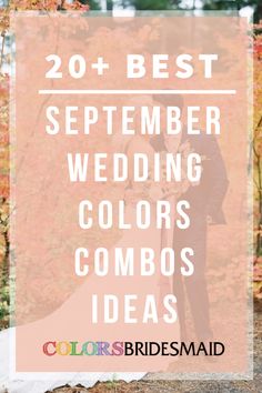 a bride and groom standing next to each other with the words 20 best wedding colors combos