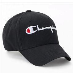 Never Worn Champion Baseball Cap Black Baseball Cap With Curved Visor For Spring, Black Curved Visor Hat For Spring, Black Spring Hat With Curved Visor, Classic Black Baseball Cap For Spring, Black Curved Bill Hat For Spring, Curved Bill Black Hat For Spring, Black Dad Hat, Mint Logo, Cat Tie