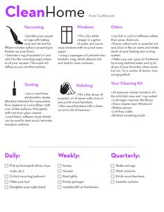 the clean home checklist is shown in purple and black, with instructions for cleaning