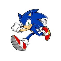 sonic the hedge is running with his feet in the air and it's eyes closed