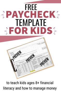 the free paycheck template for kids to teach ages 8 and financial literacy and how to manage money