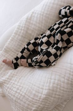 Bamboo Zip Pajamas | Black Checkerboard Playsuits Outfit, Baby Bamboo, French Baby, Baby Lounger, Custom Onesies, Bamboo Pajamas, Kids Gown, Cozy Pajamas, Baby Style