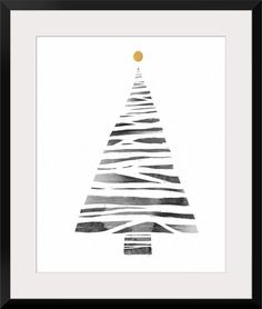 a black and white christmas tree with stripes on it