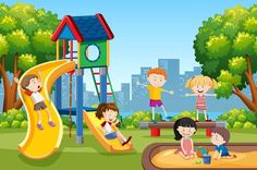 Children playing in the garden 445506 Vector Art at Vecteezy Playground Pictures, Kindergarten Classroom Decor, Picture Composition, School Wall Art, School Murals, Learning English For Kids, School Playground, Park Pictures