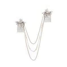 All eyes are on you when you wear the Flora hair piece, a beautiful set of crystal-adorned hair combs connected by delicate silver-tone chains and dreamy Czech glass pearls. All jewelry is made to order in our New York City design studio. Please allow 7-14 business days for production from the order date. Measurements: Chain - 8"L; Hair Comb Pendant - 1.5" W x 2" L Beachy Necklace, Hair Combs, City Design, Classic Gold, Hair Ornaments, Bridal Necklace, Charm Gift, Hair Piece, Hair Comb