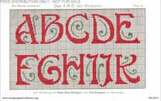 a cross stitch pattern with the words'abcde femr'in red and white