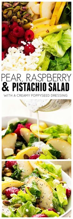 pear, raspberry and pistachio salad with creamy poppy seed dressing is the perfect side dish