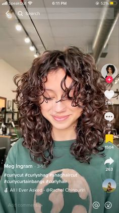 Short Curly Hair Cuts For Women, Curly Hair With Side Bangs, Long Naturally Curly Hair, Round Face Curly Hair, Curly Shag Haircut, Cascading Curls