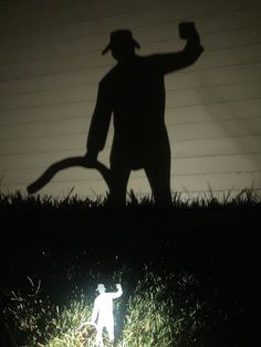 a shadow of a man holding a baseball bat