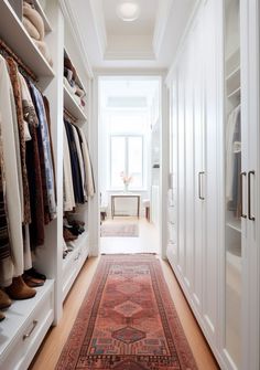 See how we added extra square footage to our narrow walk-in closet design! (BONUS: 👉FREE Design Guide—click to get it TODAY!👈) Narrow Walking Closet, Step In Closet Ideas, 10x10 Closet Layout, Narrow Closet Designs Walk In, Walk Through Closet To Bathroom Layout, Long Narrow Walk In Closet, Small Walk In Closet Dimensions, Closet Ideas For Small Spaces Bedroom, Closet Floor Plan