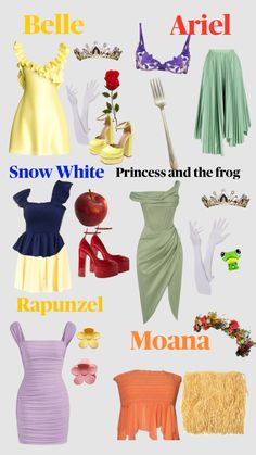 the different types of dresses and shoes are shown in this graphic style, with words below them