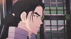 an animated image of a man looking at something in the distance with prison bars behind him