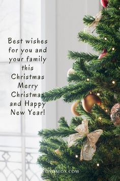 a christmas tree with ornaments on it and the words best wishes for you and your family this christmas merry christmas and happy new year